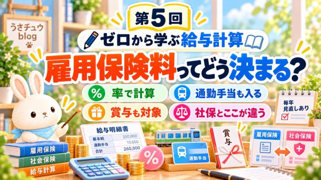 連載ゼロから学ぶ給与計算 第5回 雇用保険料ってどう決まる?率で計算・通勤手当も入る・賞与も対象・社保とここが違う