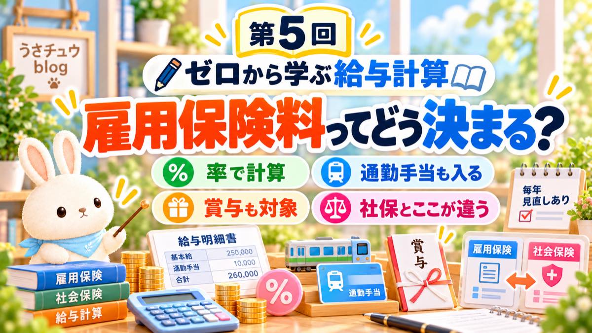 連載ゼロから学ぶ給与計算 第5回 雇用保険料ってどう決まる？率で計算・通勤手当も入る・賞与も対象・社保とここが違う